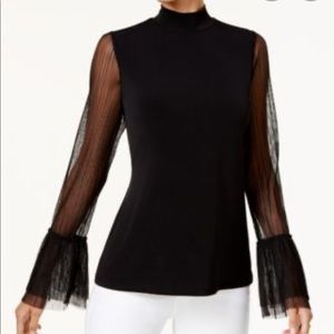 Thalia Sodi mock-neck sheer-sleeve top